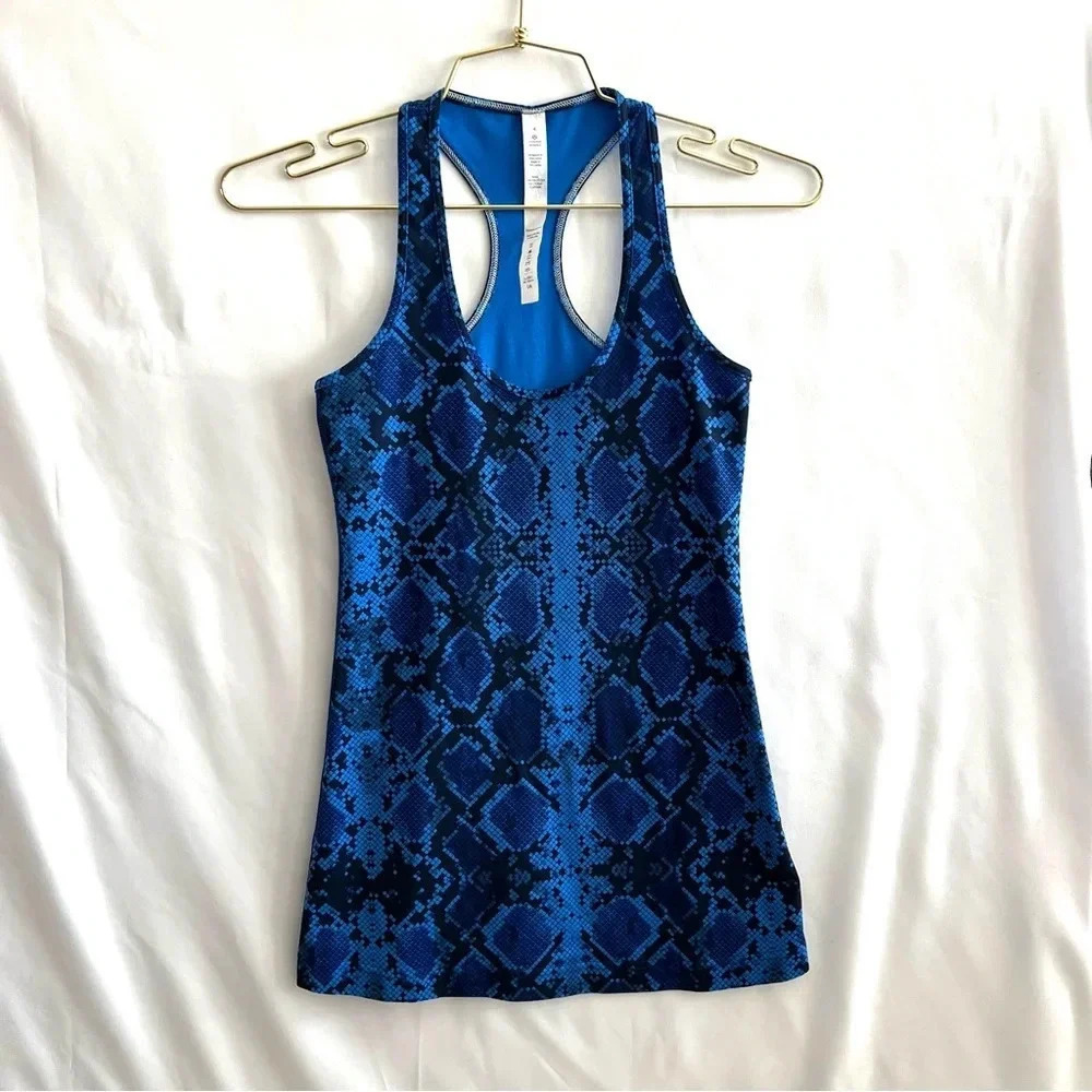 Lululemon Cool Racerback Blue Black Snake Print Size 4